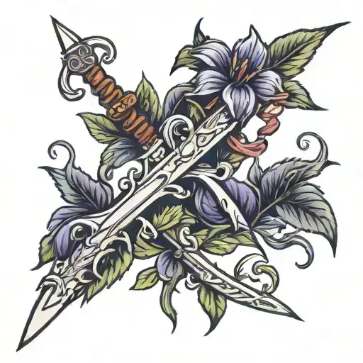 Deadly Nightshade Plant Intertwined With A Sword And A W Replacing W