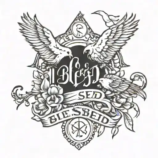 Blessed Lettering With Birds Around It