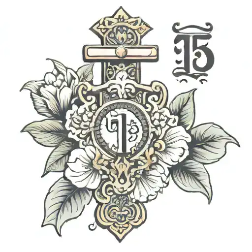 Tatouage Avec Comme Date 1975 Avec Une Croix De Jesus Et Des Fleur