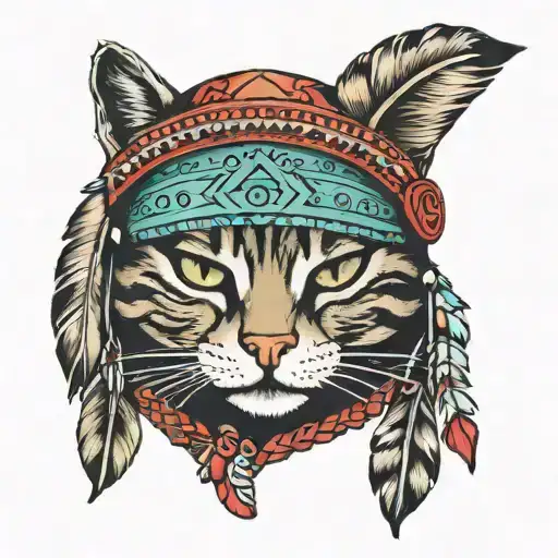 Cat And Native American Hat