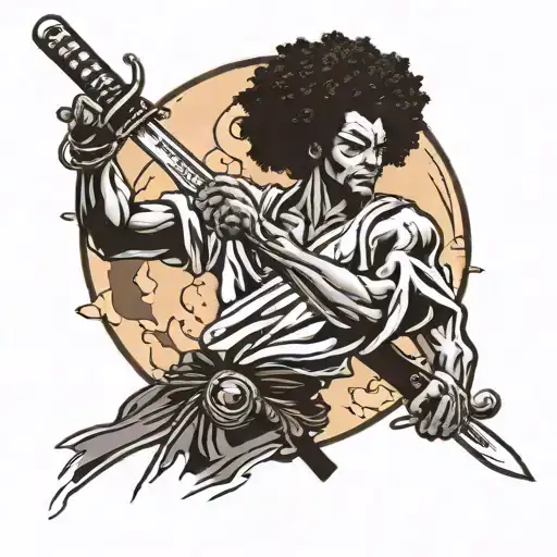 Afro Samurai With Sword And Moon