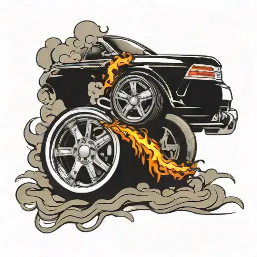 Car Wheel Burnout With Heart Rate Line Coming Out Of The Smoke