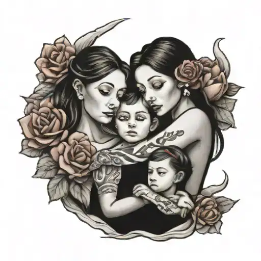 Mother With Two Daughters Holding Hands