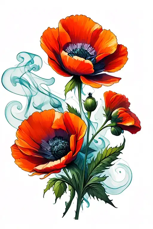 Poppy Flowers In Smoke