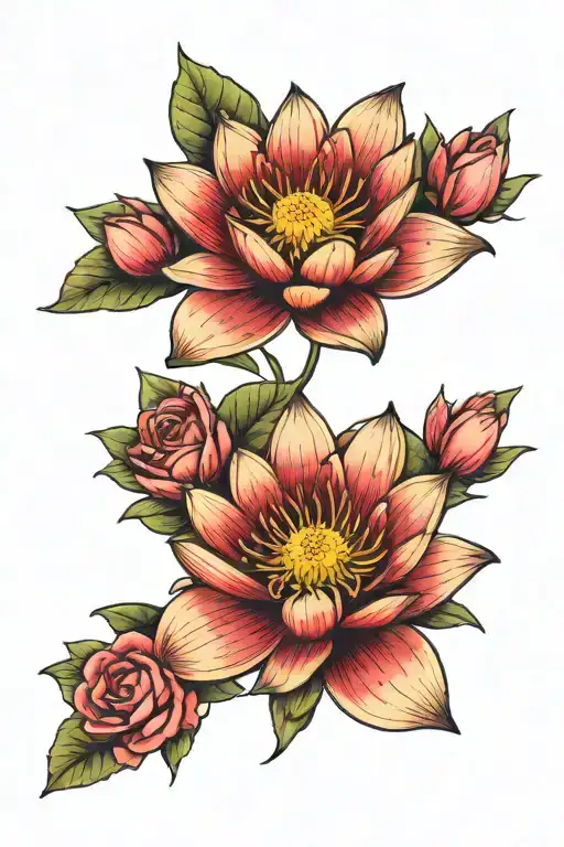 Water Lily In The Middle Of Roses Blooming