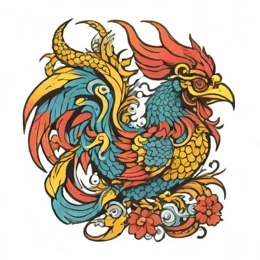 Colorful Dragon Rooster In Heaven