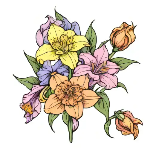 Boquet Of Iris And Rose And Narcissus Flower