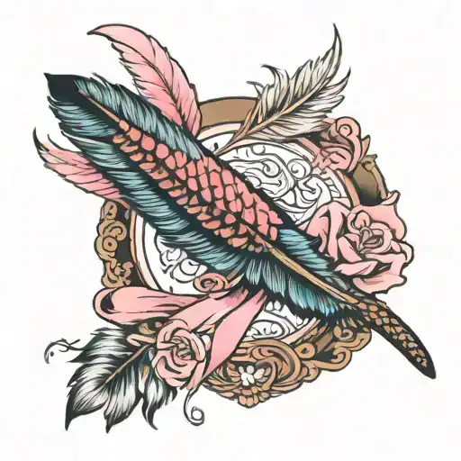 Impeyan Pheasant Feather With Pink Breast Cancer Ribbon