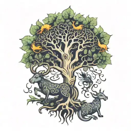 Tree Of Life With An Ox And A Dragon