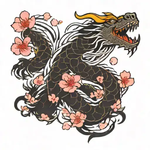 Sakura Petals Around A Dragon