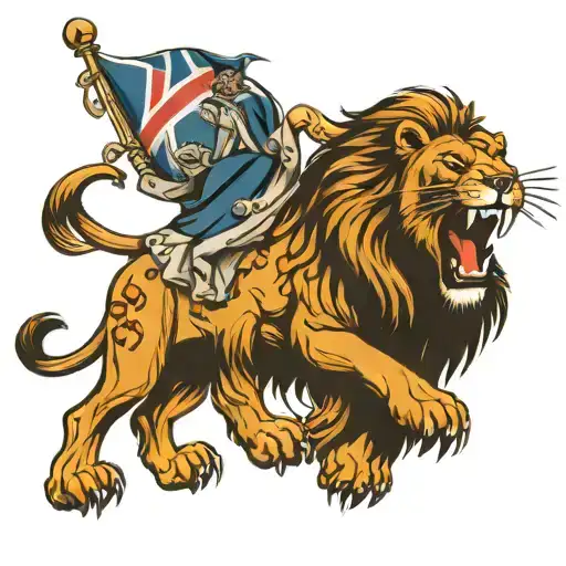 Roaring Lion Surrounded By Crusaders Carrying An England Flag