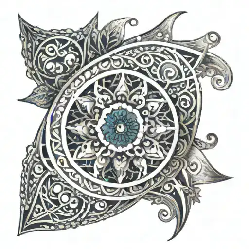 Silver Swirls Of Triangles And Circles Up The Arm In A Henna Pattern