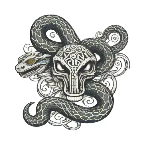 Snake With Runes And An Eye For A Head Tattoo Holding