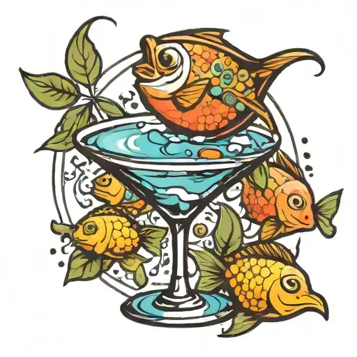 A Little Fish Is Swimming In A Martini's Glass