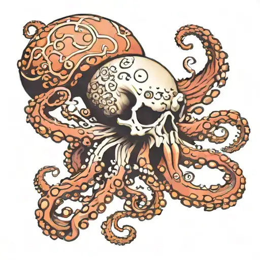 Coral Colored Octopus In The Shape Of Skull Rotting