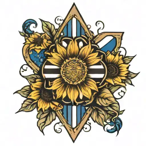 Thin Blue Line Flag With Sun Flowers Around It