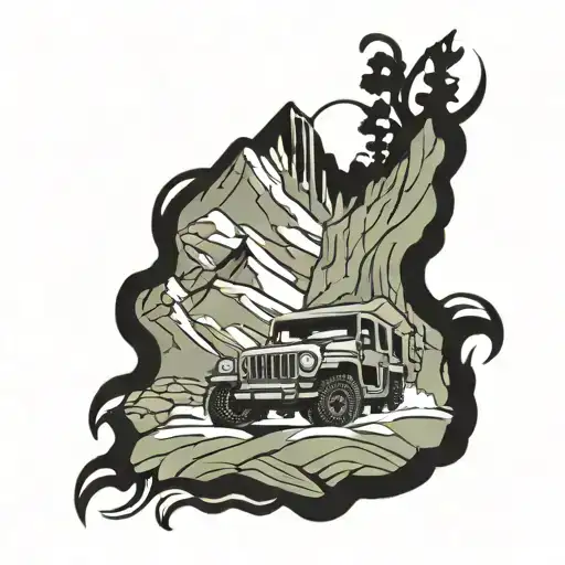 Mountain Scene With A Jeep Driving