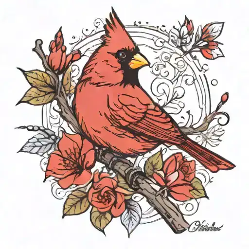 Cardinal On A Branch With The Saying Love You More