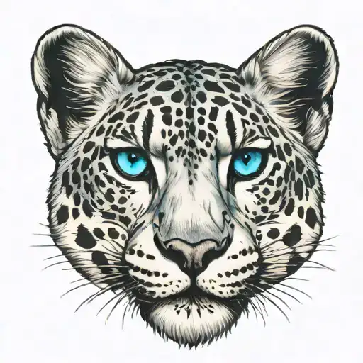 Entire Snow Leopard Blue Eyes Hunting