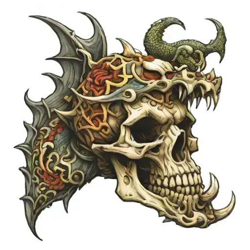 Dragon Resting On Top Of Skull