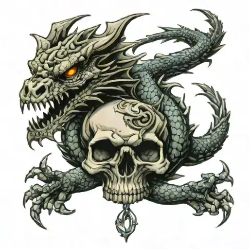Dragon Resting On Top Of Skull