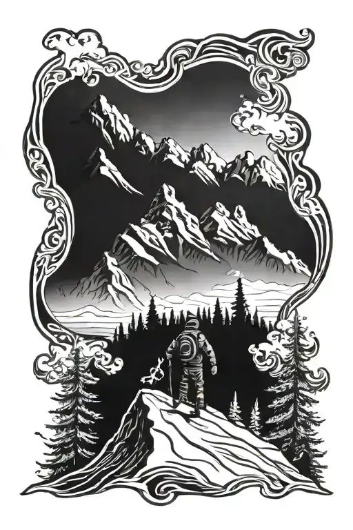 Canadian Mountain Range With Snow Boarder