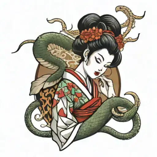 Geisha With Snake Wrapped