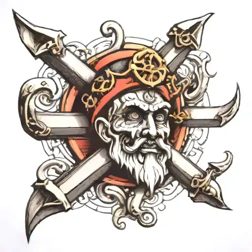 God With Nautical Theme On Face Upper Sholder