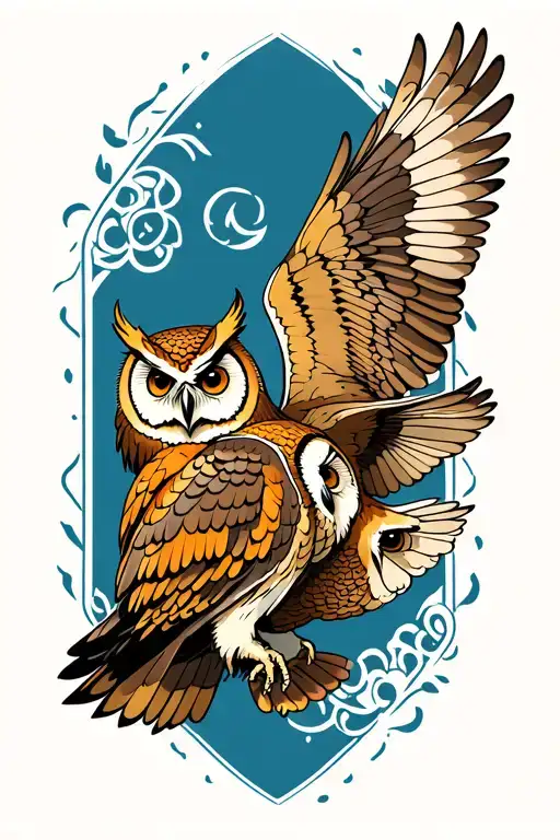 I Want A Tattoo Design Featuring Two Twin Owls In Flight
