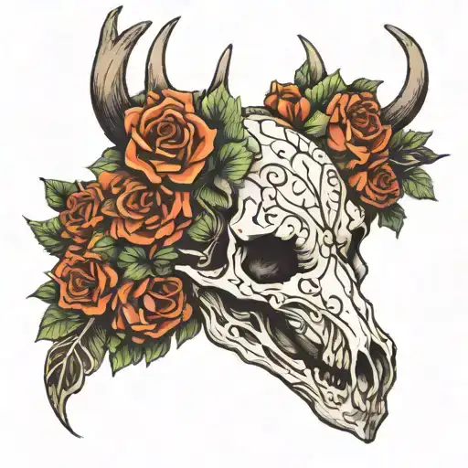 Deer Skull With Flowers Wrapped