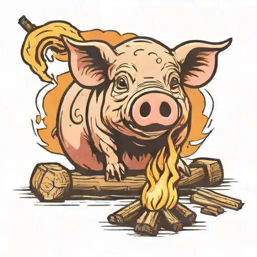 Pig Roasting Marshmellow Over Camp Fire