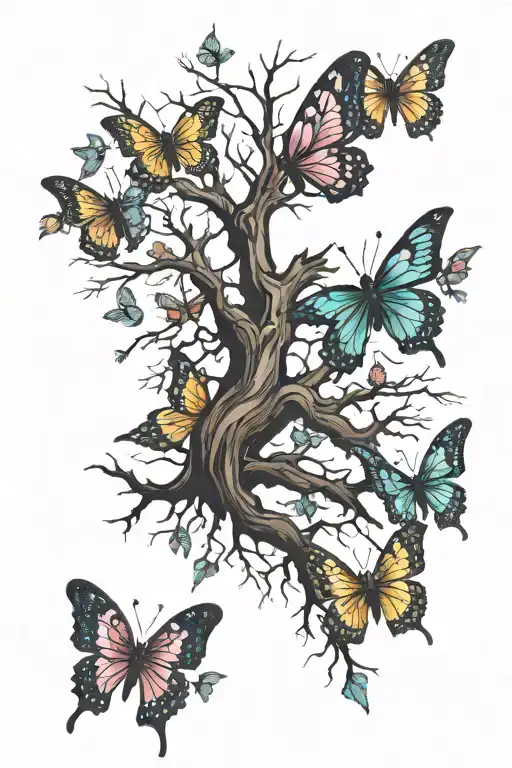 Half Dead Tree Turning Into Butterflies