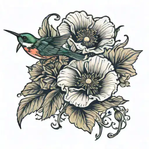 Poppies And Hummingbird