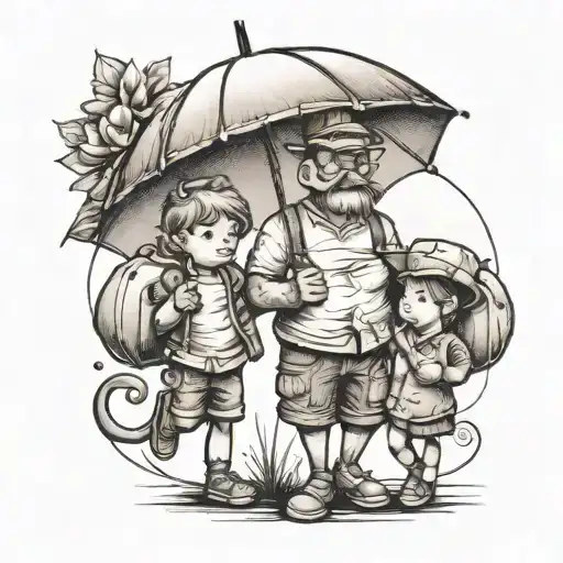 Dad Holding Umbrella For Kids