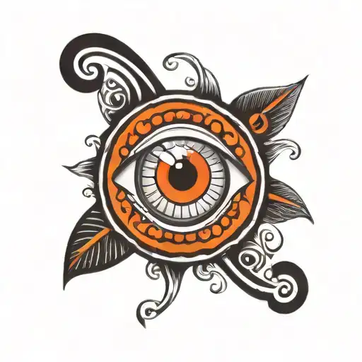 Black And White Eye On Leg With Latin Word Round It