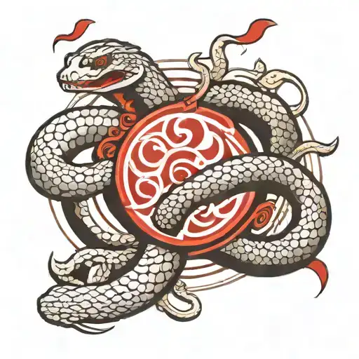 Snake And Samurai Ying Yang Symbol Intertwined