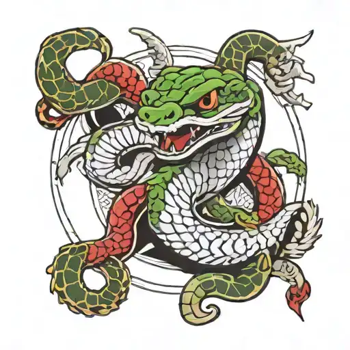 Snake With Samurai Ying Yang Symbol
