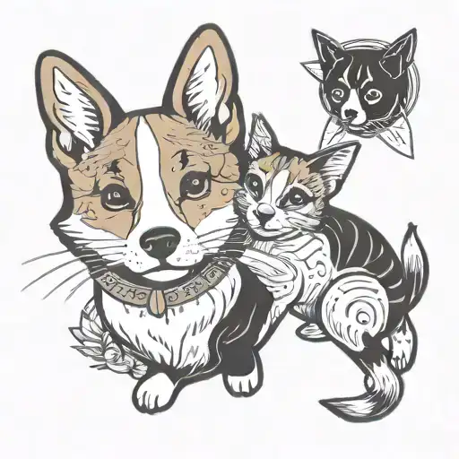 Cat And Corgi Dog Minimal
