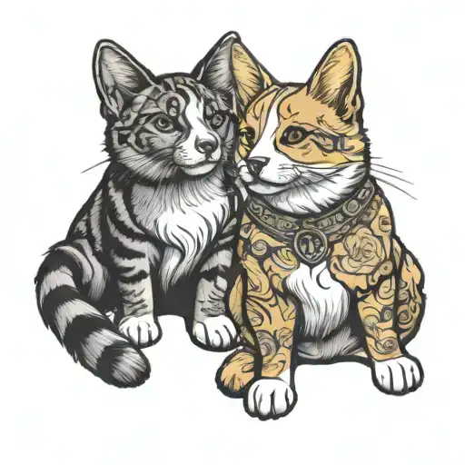 Cat And Corgi Sitting Together Symbolizing