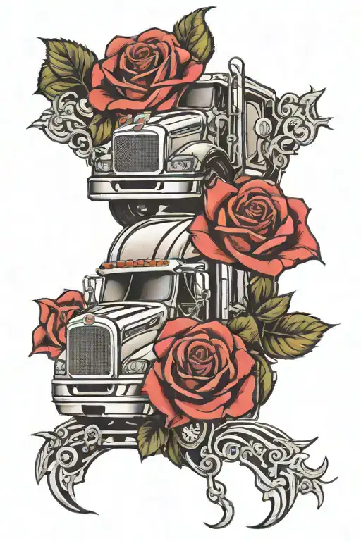 Peterbilt Semi Truck And Rose Intertwined