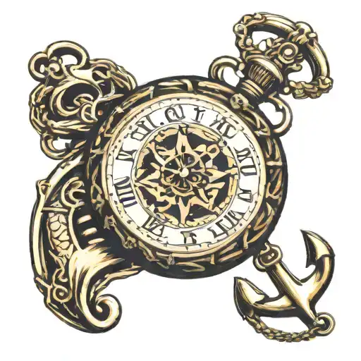 Pocket Watch With Long Chain And Anchor