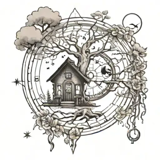 Family Tree House Moon Compass Surrounded