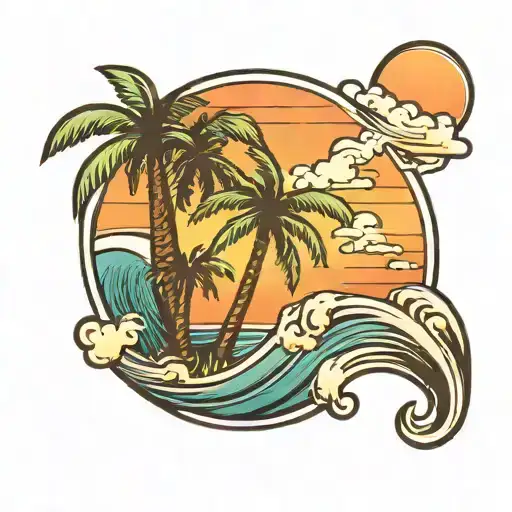 Palm Trees And Waves Sunset