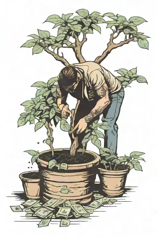 Man Planting A Money Tree Growing