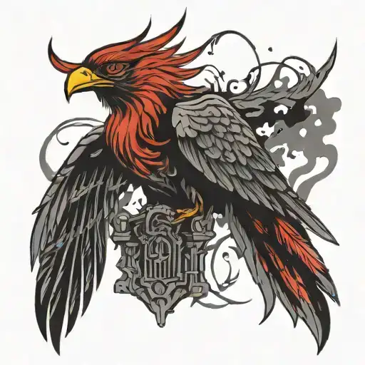 Phoenix Rises From The Ashes Cemetery Haze Black And Red Cyberpunk 3D Effect