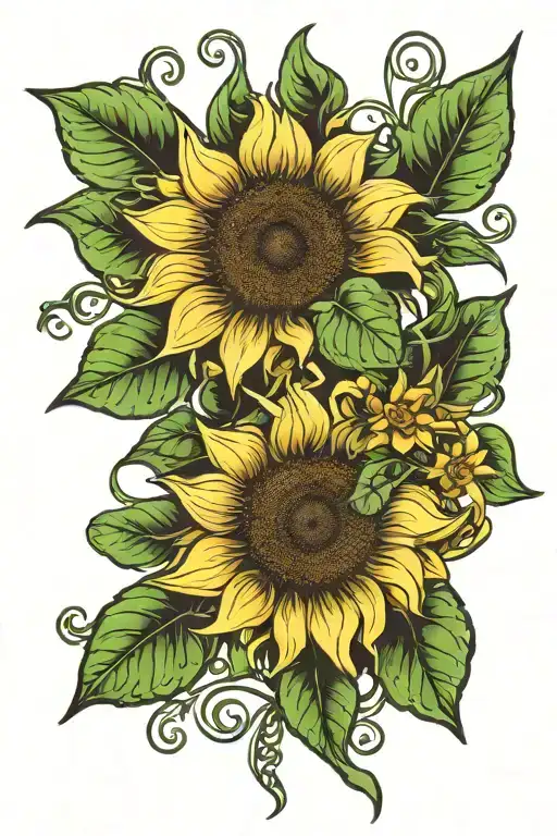 Sunflower Combined With Shamrock Intertwined