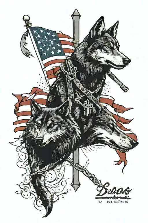 Cross American Flag Dead Soldier And Black Wolf