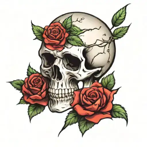 Skull And Roses Blooming