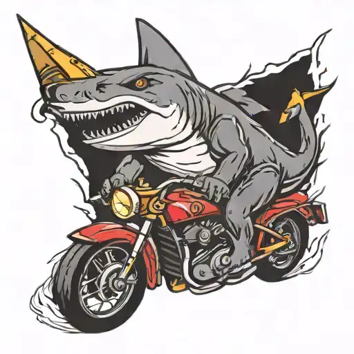 Shark Holding A Hammer Riding A Motorcycle