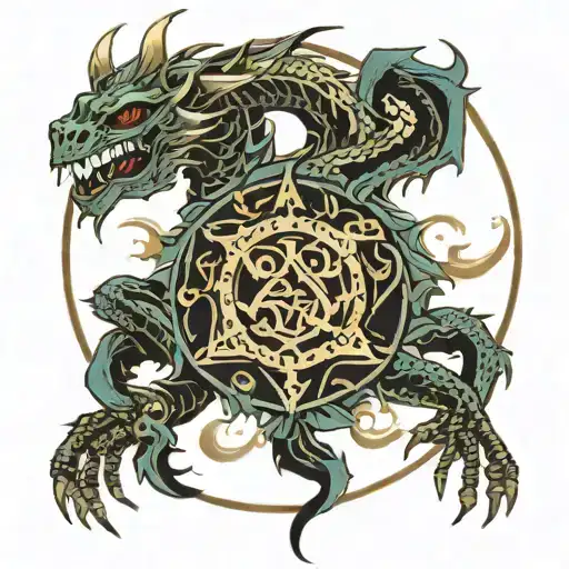 A Circular Pattern Forming A Skeleton Dragon